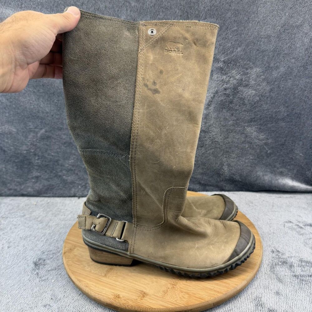 Sorel Boots Womens Size 8 Brown Leather Knee High Riding Buckle NL2108-008